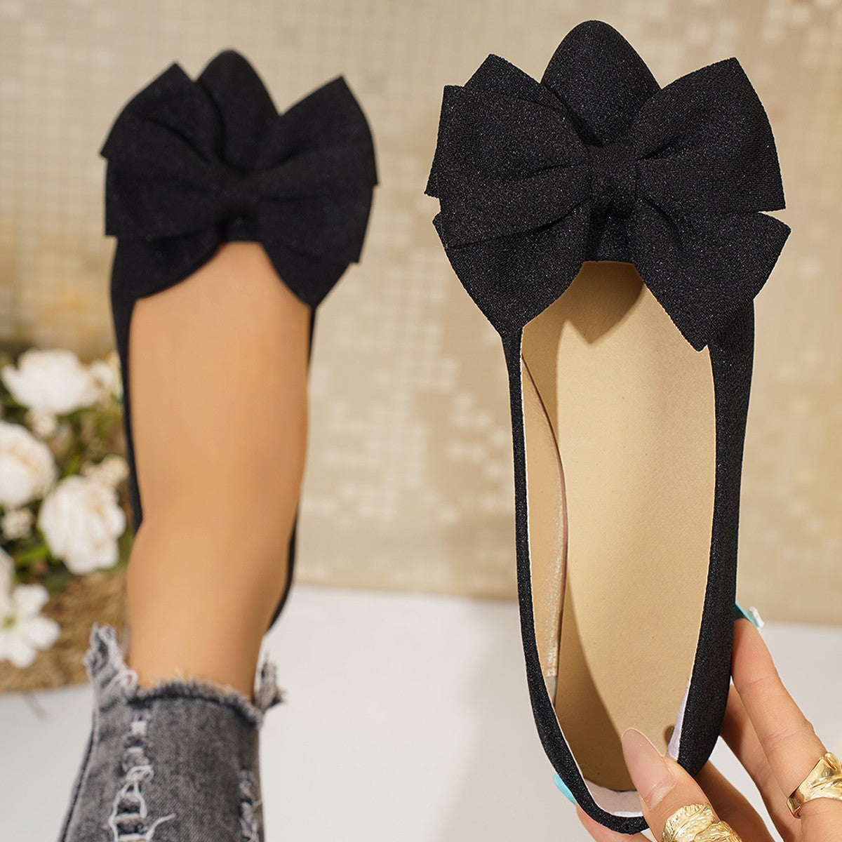 Orthopedic Balance Slip-On Shoes In Larger Sizes With An Elegant Bow