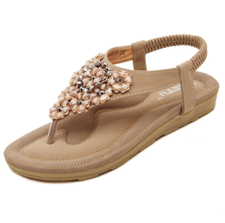 Orthopedic Balance Summer Sandals With Rhinestones And Flowers - Plus Size