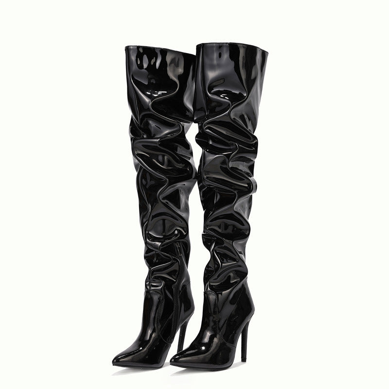 Melody | LuxeStride Orthopedic Patent Over-the-Knee Boots