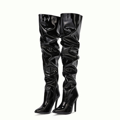 Melody | LuxeStride Orthopedic Patent Over-the-Knee Boots