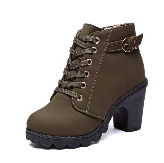 Mina | Lace-Up Buckle Block-Heel Orthopedic Ankle Boots