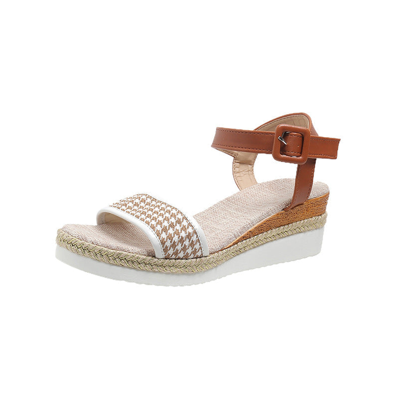 Orthopedic Balance Houndstooth Print Sandals - Summer Elegance