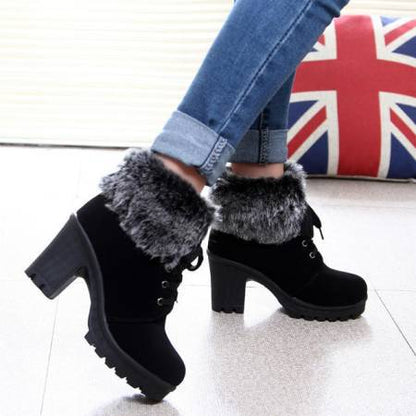 Juliette | Fur-Collar Lace-Up Block Heel Winter Boots