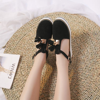 Orthopedic Balance Round High Heel Sandals With Fringe - Unique Elegance