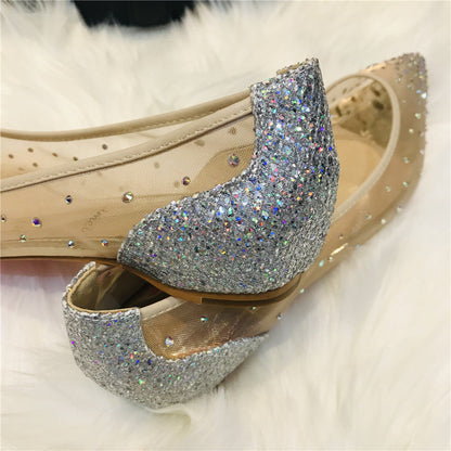Orthopedic Balance Transparent Mesh High Heels With Rhinestones
