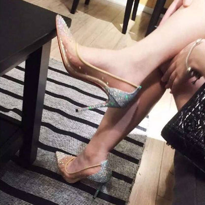 Orthopedic Balance Transparent Mesh High Heels With Rhinestones