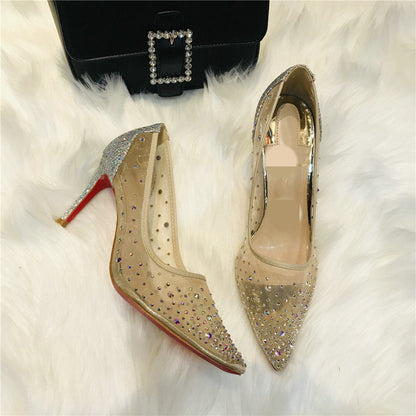 Orthopedic Balance Transparent Mesh High Heels With Rhinestones