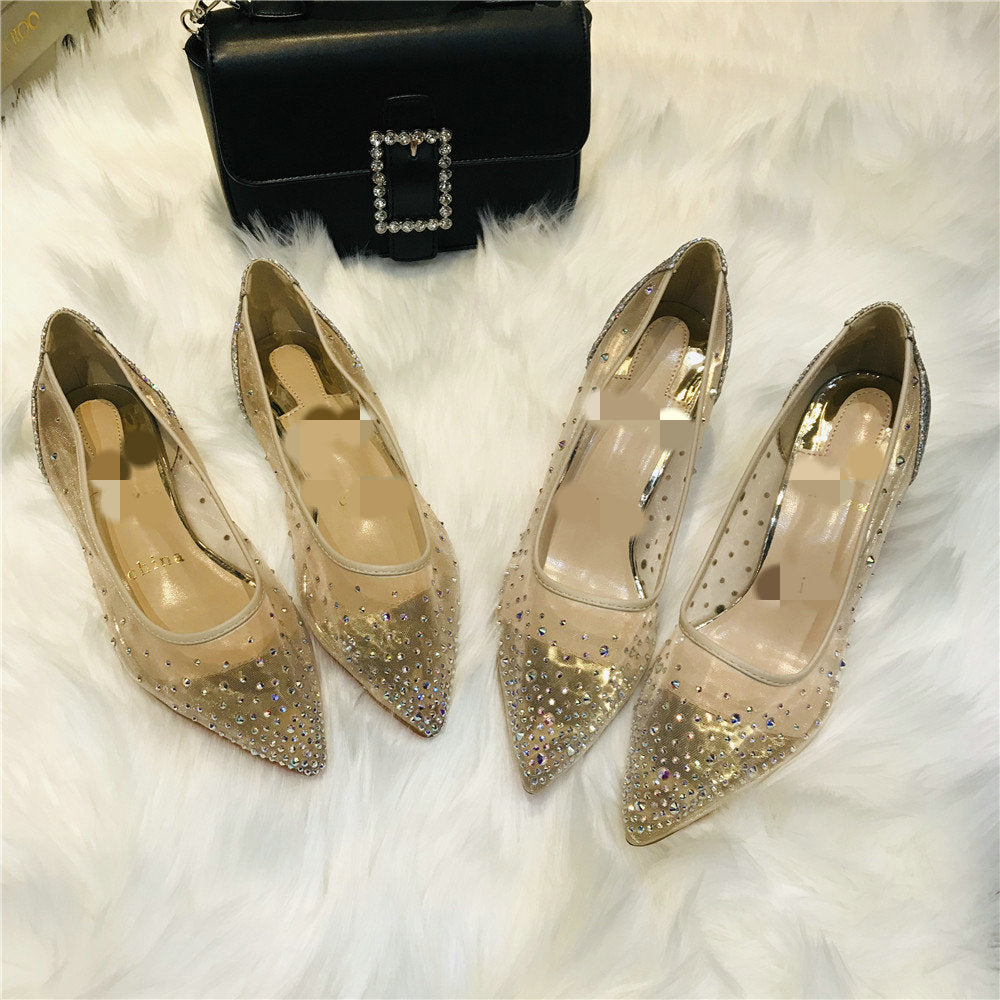 Orthopedic Balance Transparent Mesh High Heels With Rhinestones