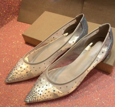 Orthopedic Balance Transparent Mesh High Heels With Rhinestones