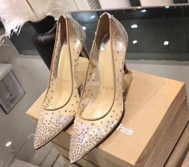 Orthopedic Balance Transparent Mesh High Heels With Rhinestones