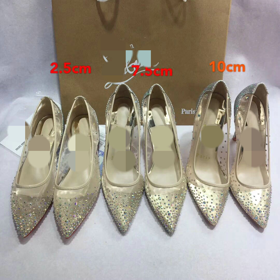 Orthopedic Balance Transparent Mesh High Heels With Rhinestones