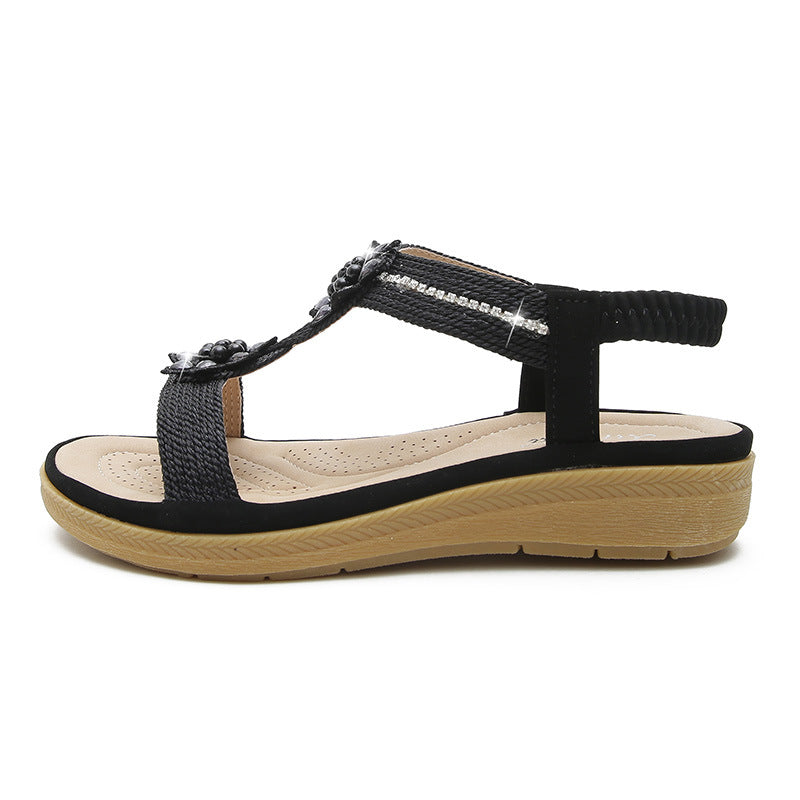 Orthopedic Balance Boho Flat Sandals With Unique Flowers And Rhinestones