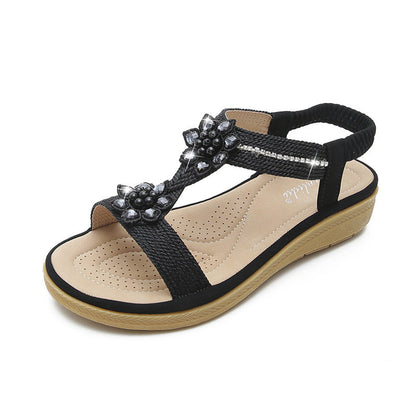 Orthopedic Balance Boho Flat Sandals With Unique Flowers And Rhinestones