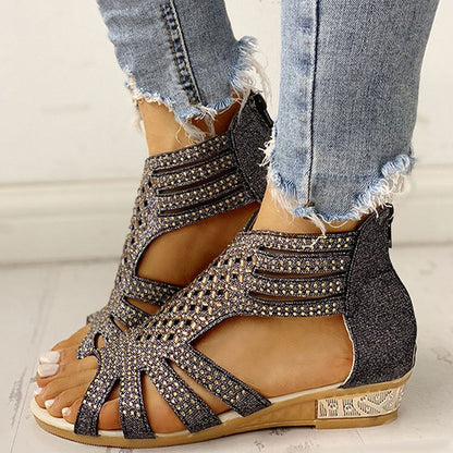 Qahira | Sparkle Weave Open-Toe Wedge Sandals