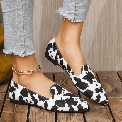 Orthopedic Balance | Cow Print Pointed Toe Slip-On Loafers