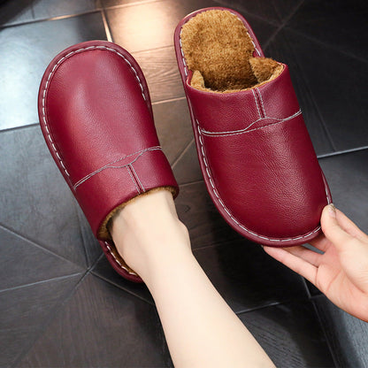 Orthopedic Balance Non-Slip Winter Leather Slippers For Indoor Use