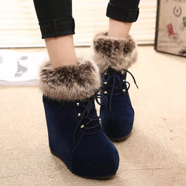 Elise | Faux-Fur Cuff Suede Wedge Winter Boots