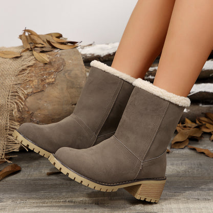 Helena | Fur-Lined Mid-Calf Suede Block Heel Winter Boots