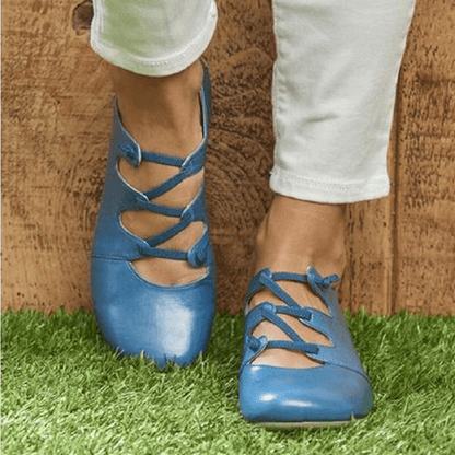 Blossom | Cross-Strap Leather Flats – Colorful Everyday Comfort