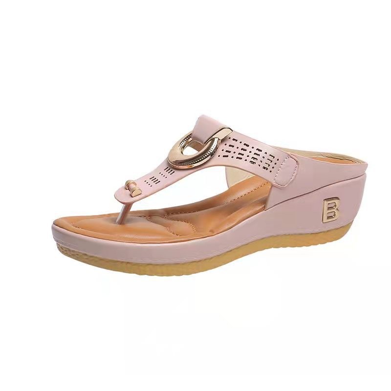 Orthopedic Balance High Heel Thong Sandals With Metallic Decorations