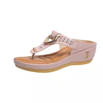Orthopedic Balance High Heel Thong Sandals With Metallic Decorations