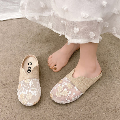 Orthopedic Balance Floral Embroidered Slip-On House Slippers