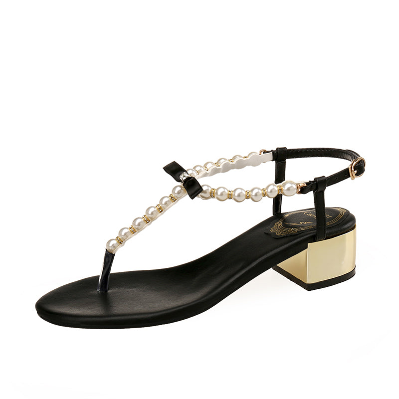 Nolenne | Women’s Orthopedic Pearl Strap Block Heel Sandals