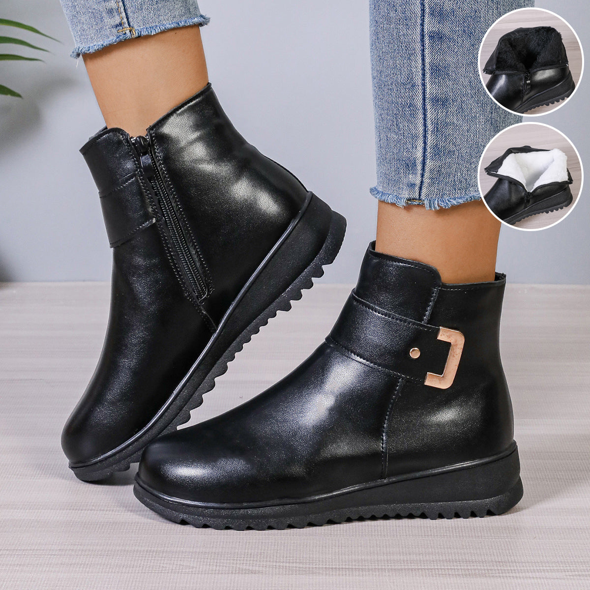 Orthopedic Balance Fleece Ankle Boots - Side Zipper, Non-Slip