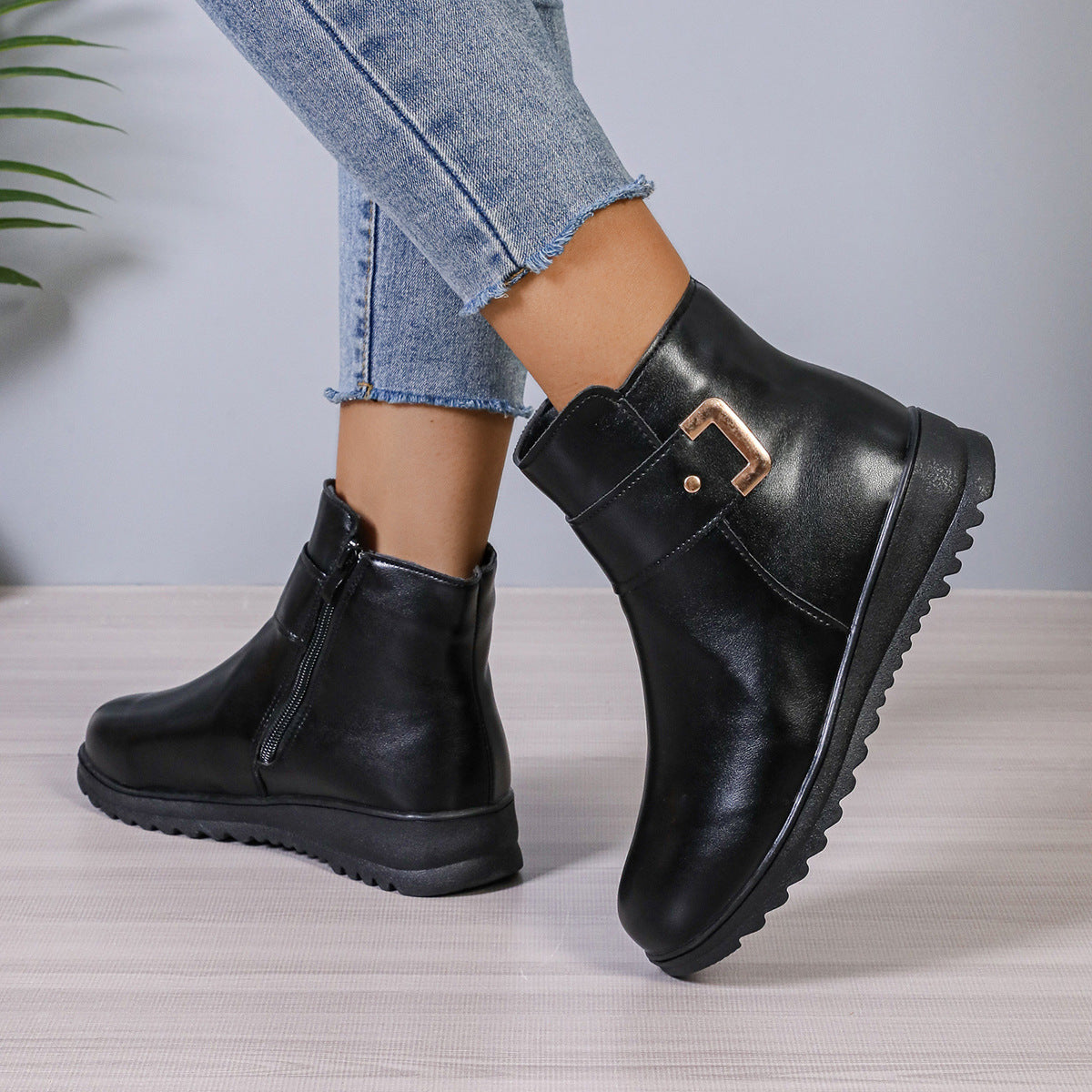 Orthopedic Balance Fleece Ankle Boots - Side Zipper, Non-Slip