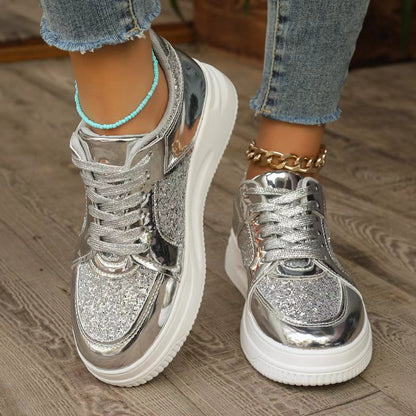 Orthopedic Balance Unique Sequined Lace-Up Flat Shoes