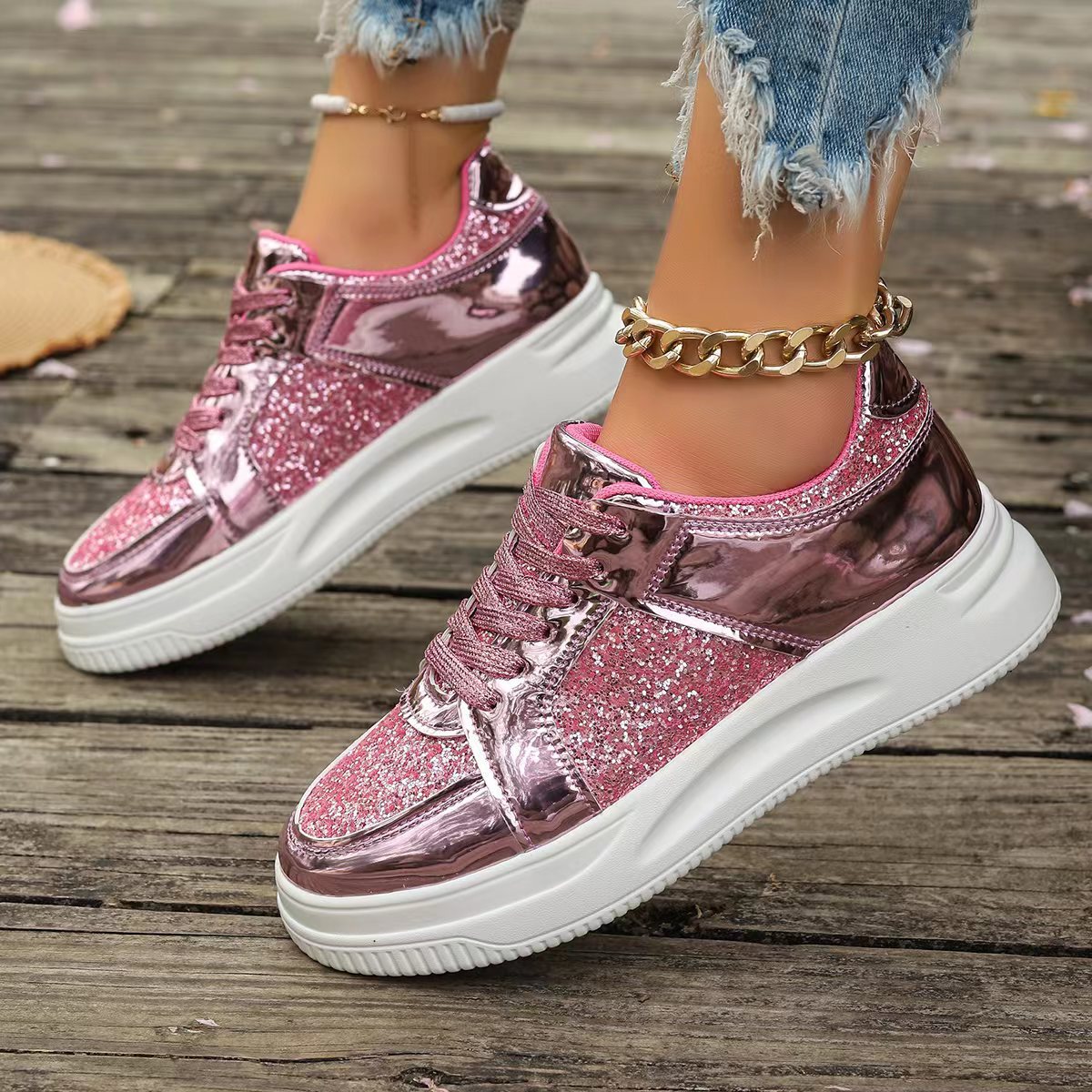 Orthopedic Balance Unique Sequined Lace-Up Flat Shoes