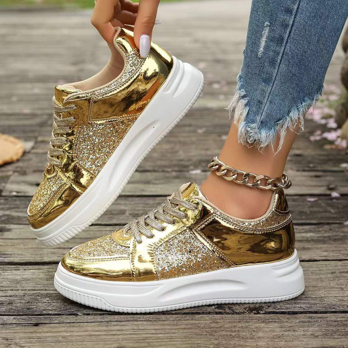 Orthopedic Balance Unique Sequined Lace-Up Flat Shoes