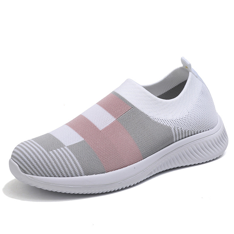 Orthopedic Balance Women’s Striped Knit Slip-On Sneakers – Lightweight Breathable Comfort Walking Shoes