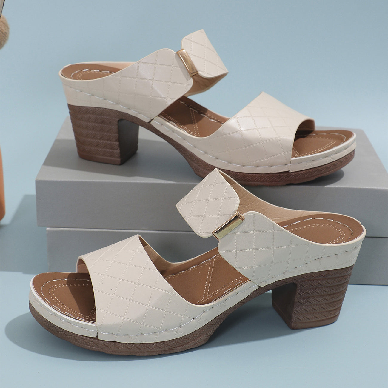 Orthopedic Balance Chunky Heel Sandals - Plaid Comfort
