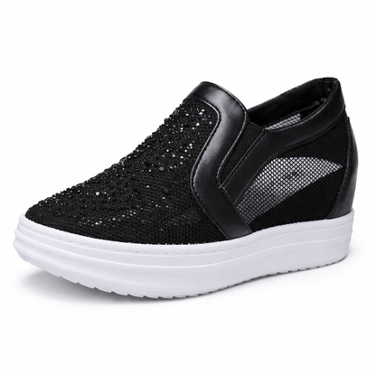 Orthopedic Rhinestone Mesh Slip-On Shoes – Breathable Platform Comfort Sneakers