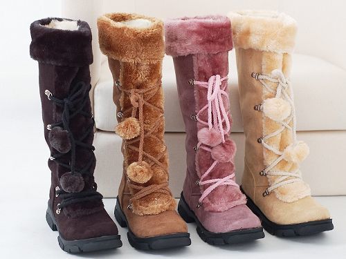 Valeria | Tall Lace-Up Fur Pom Suede Winter Boots