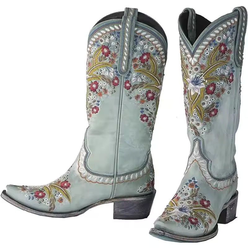 Alice | Embroidered Floral Western Cowgirl Boots with Orthopedic Comfort Sole
