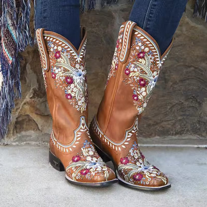 Alice | Embroidered Floral Western Cowgirl Boots with Orthopedic Comfort Sole