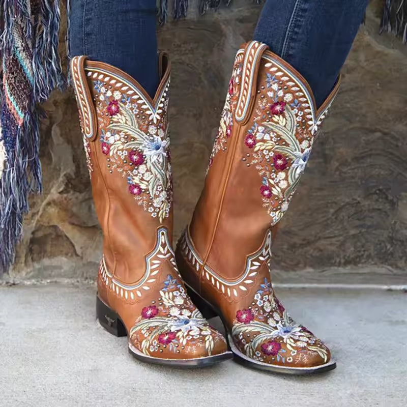 Alice | Embroidered Floral Western Cowgirl Boots with Orthopedic Comfort Sole