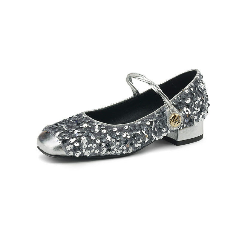 Orthopedic Balance Low-Heeled Sequined Mary Jane Shoes