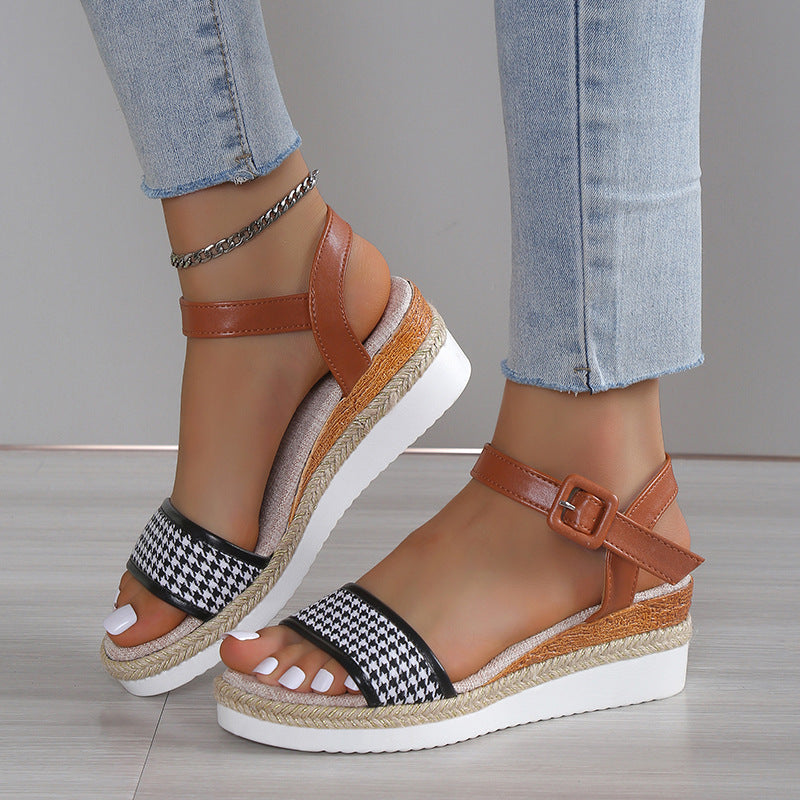 Orthopedic Balance Houndstooth Print Sandals - Summer Elegance
