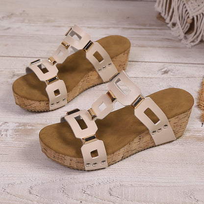 Orthopedic Balance | Multi-Strap Studded Cork Wedge Sandals