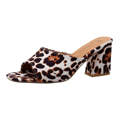 Orthopedic Balance Leopard Chunky Heel Sandals - Square Toe