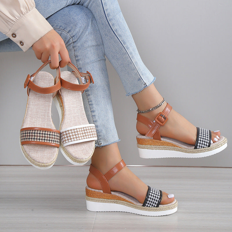 Orthopedic Balance Houndstooth Print Sandals - Summer Elegance