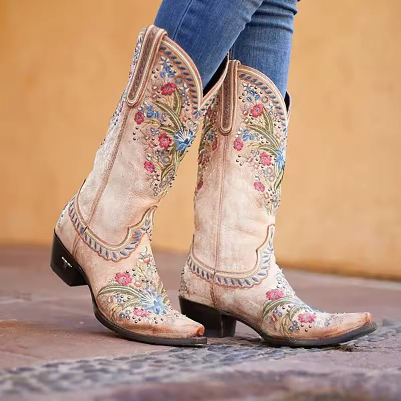 Alice | Embroidered Floral Western Cowgirl Boots with Orthopedic Comfort Sole