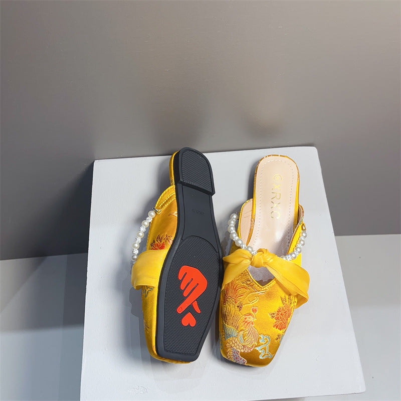 Orthopedic Balance Embroidered Slipper - Square Toe Comfort