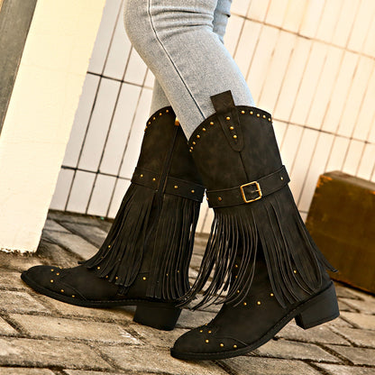 Laura | Western Fringe Mid-Calf Boots