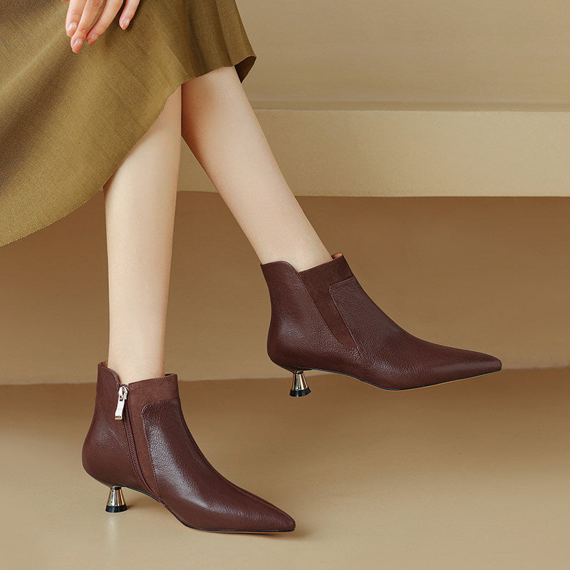 Orthopedic Balance Genuine Leather Ankle Boots With A Kitten Heel, Unique Elegance