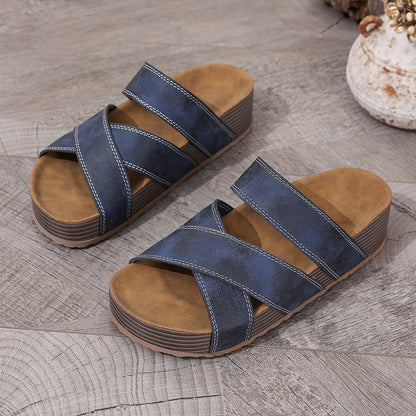 Faelina | Women’s Orthopedic Cross Strap Cork Slide Sandals
