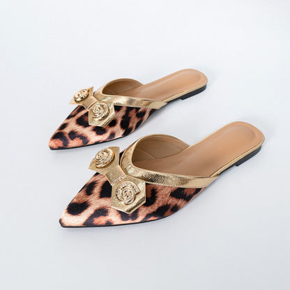 Orthopedic Balance | Metallic Bow Pointed Toe Mule Flats